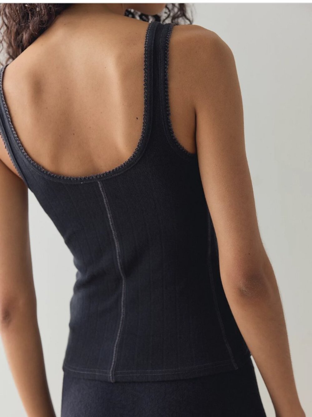 NWT Free People End Game Pointelle Tank in Black - Picture 3 of 8